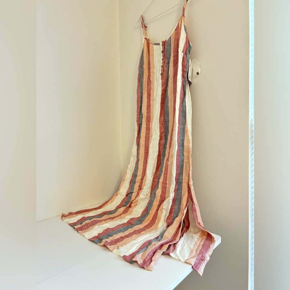 Rip Curl Striped Midi Dress in Cream, Pink, Blue and Rust